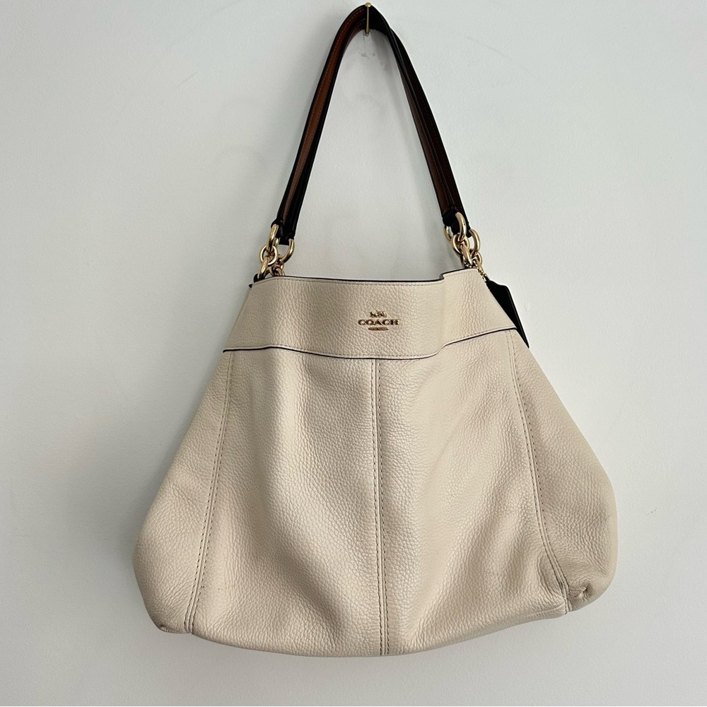 Coach Pebbled Leather Shoulder Bag in Cream
